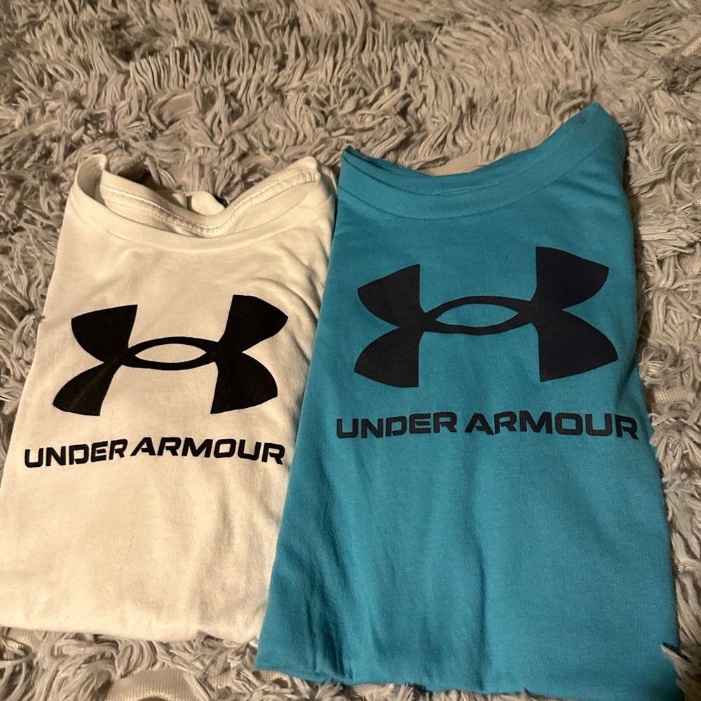 Under Armour Blue and White Short Sleeve Tees